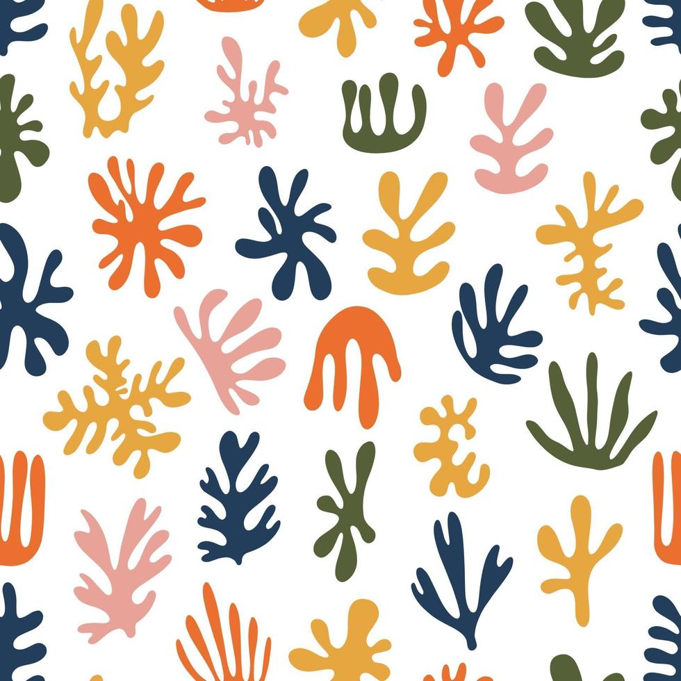 Trendy contemporary set of abstract geometric minimalist artistic hand painted algae seamless pattern. vector
