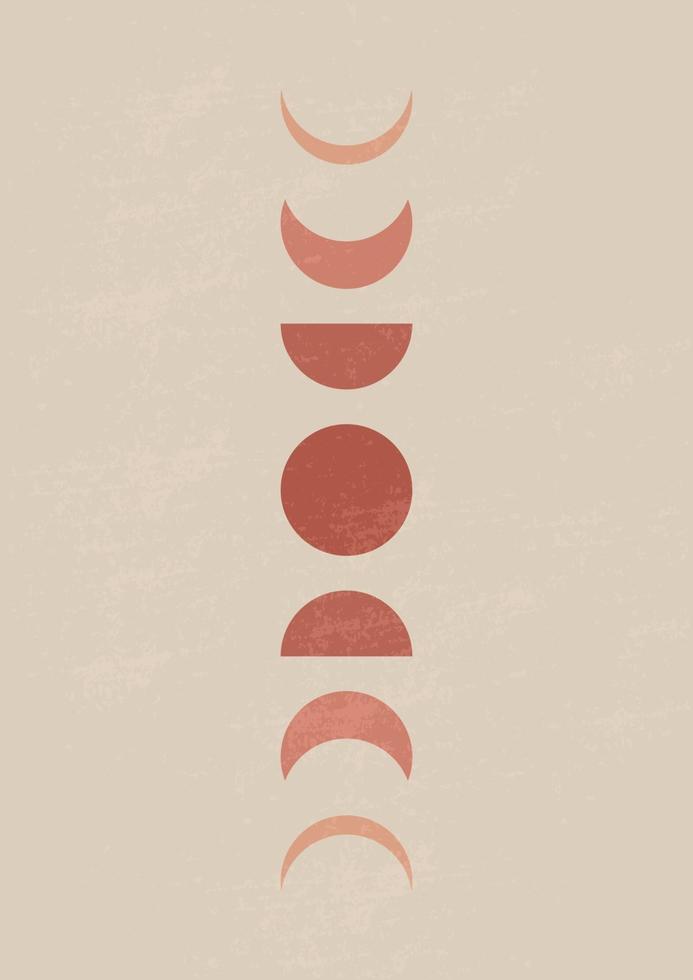 Impresión de arte minimalista moderno de mediados de siglo con forma natural orgánica. Fondo estético contemporáneo abstracto con fases lunares geométricas. decoración de pared boho. vector