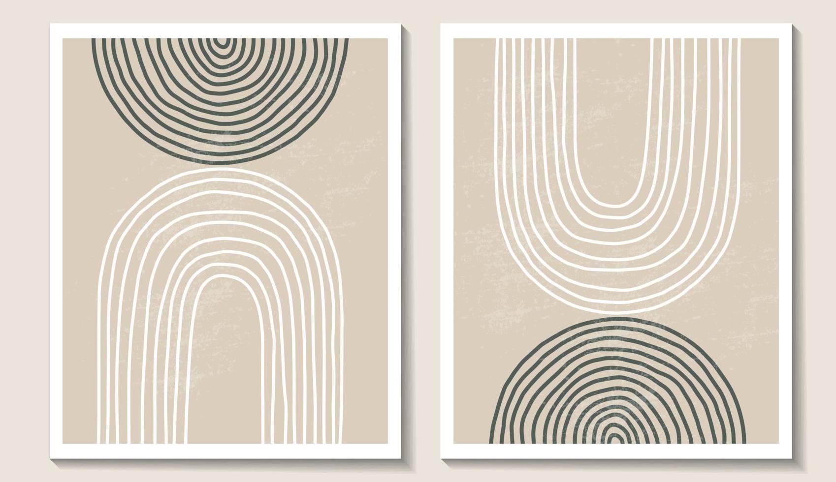 Trendy contemporary set of abstract creative geometric minimalist artistic hand painted composition. Vector posters for wall decor in vintage style