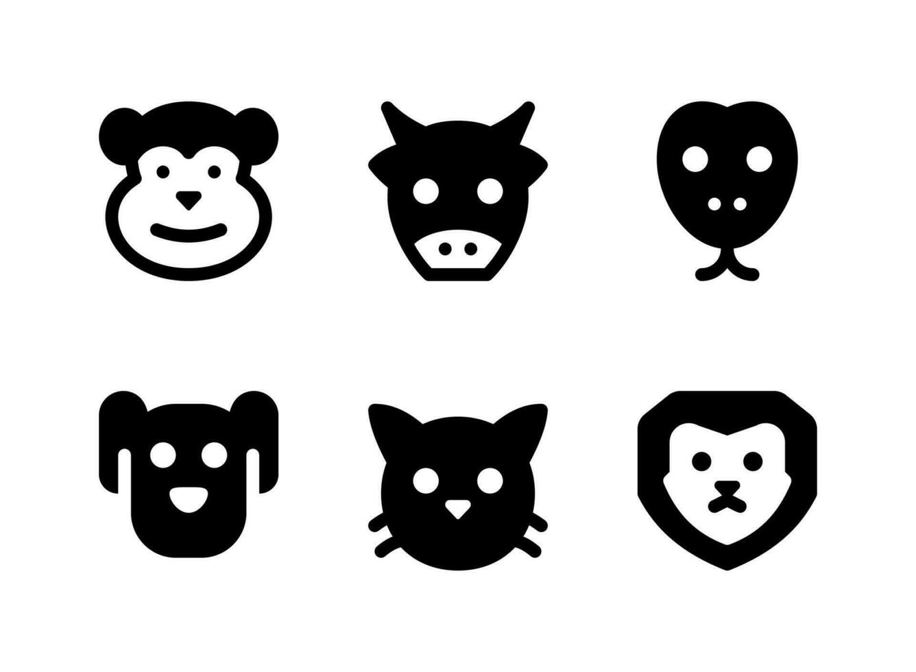 simple conjunto de iconos sólidos vectoriales relacionados con animales. contiene iconos como mono, perro, gato, león y más. vector