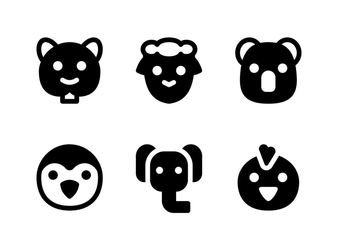 simple conjunto de iconos sólidos vectoriales relacionados con animales. contiene iconos como koala, pingüino, elefante, pollito y más. vector