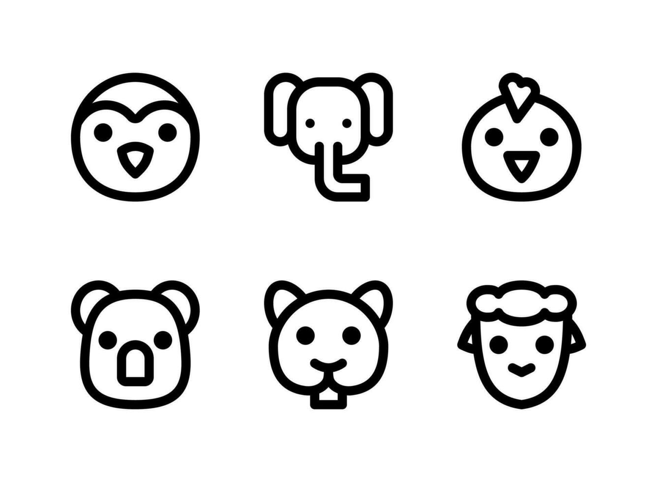 conjunto simple de iconos de líneas vectoriales relacionadas con animales. contiene iconos como pingüino, elefante, polluelo, koala y más. vector
