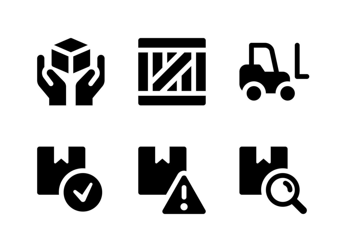 Simple Set of Logistic Related Vector Solid Icons. Contains Icons as Wooden, Forklift, Package Ready, Search Box and more.