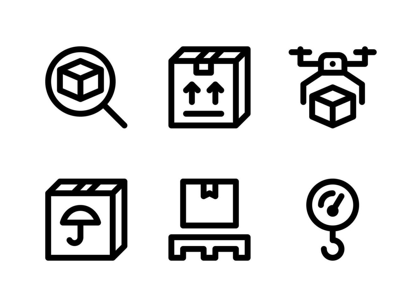 simple conjunto de iconos de líneas vectoriales relacionadas con la logística. contiene iconos como seguimiento, carga, entrega de drones, mantener seco y más. vector