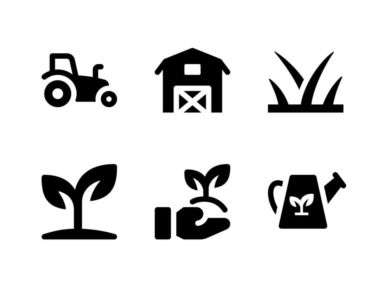 Simple Set of Agriculture Related Vector Solid Icons. Contains Icons as Tractor, Plant Sprout, Give Plant, Sprinkler and more.