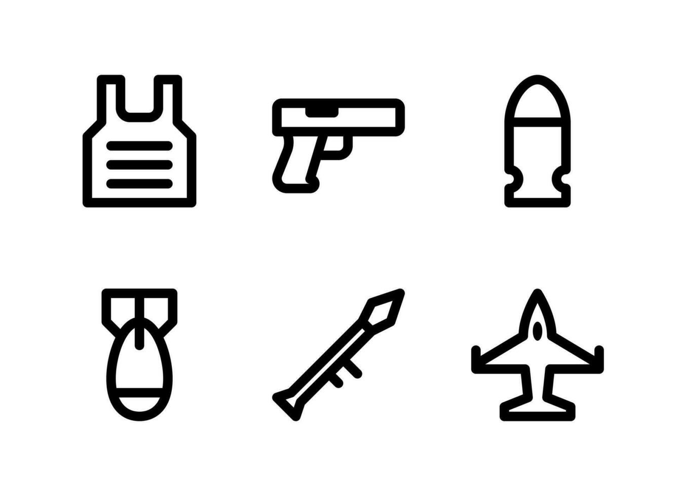 simple conjunto de iconos de líneas vectoriales relacionadas con militares. contiene iconos como kevlar, pistola, bala, bomba y más. vector