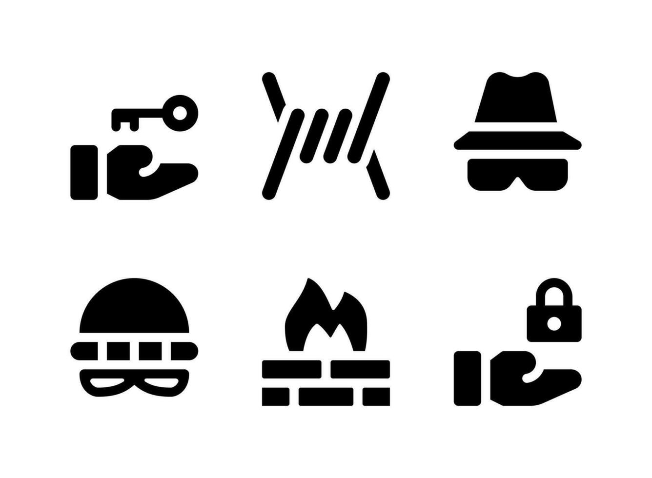 Simple Set of Security Related Vector Solid Icons. Contains Icons as Barbed, Thief, Firewall, Lock and more.