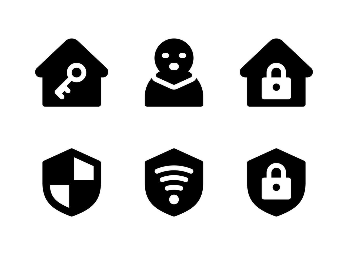 simple conjunto de iconos sólidos vectoriales relacionados con la seguridad. contiene iconos como ladrón, escudo, wifi seguro, casa y más. vector