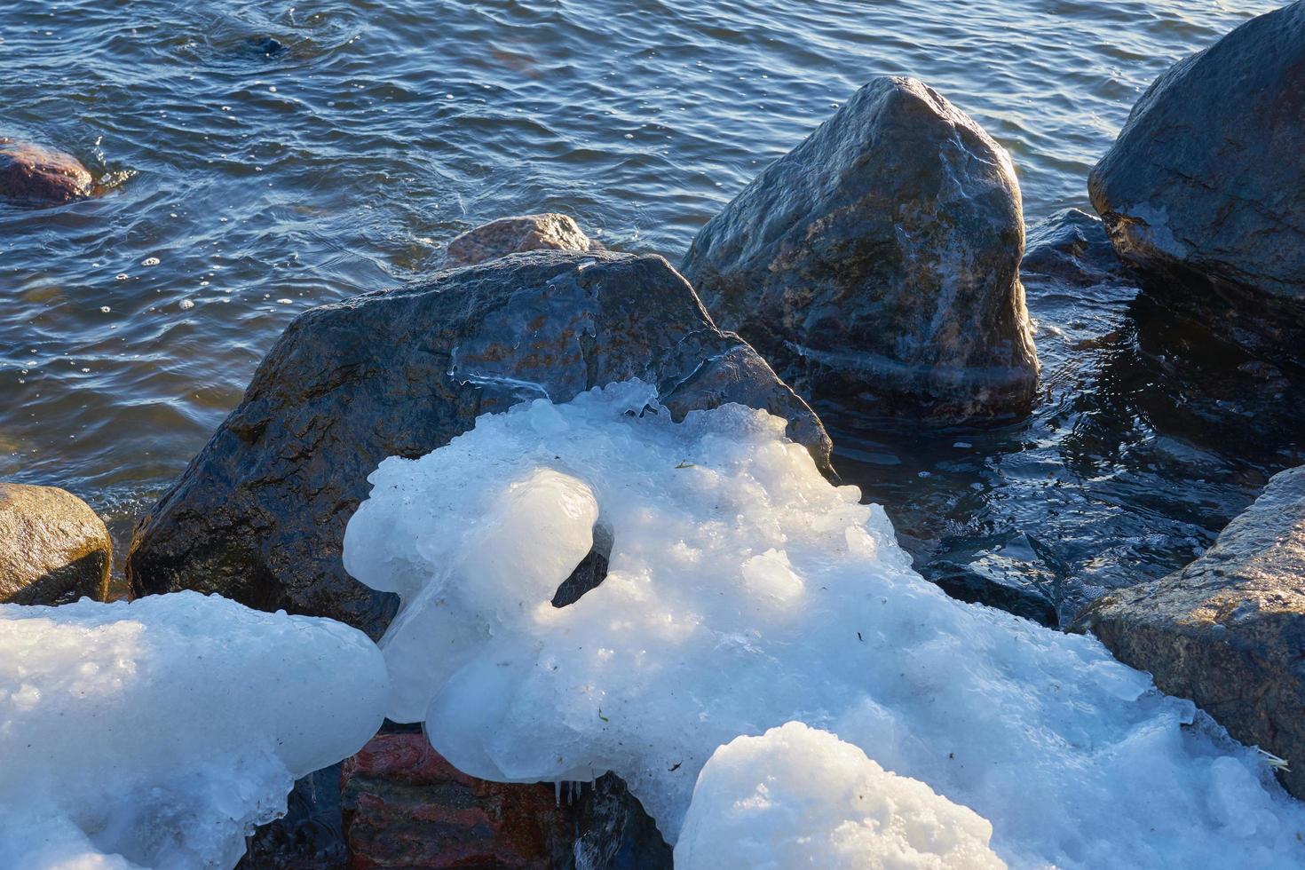 Rocks and ice on the coast photo