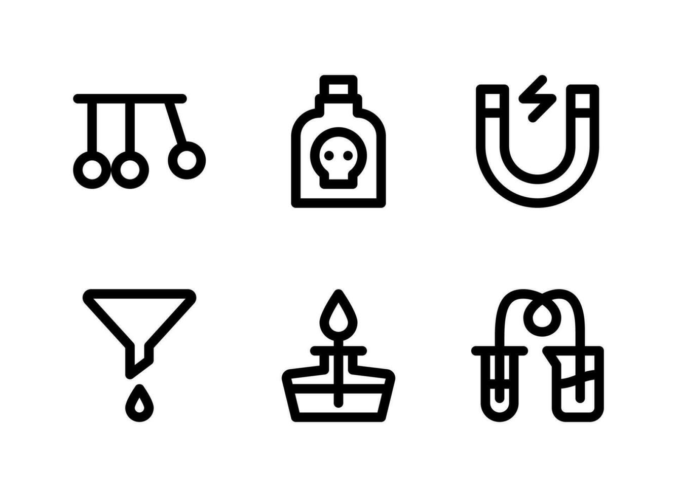 simple conjunto de iconos de líneas vectoriales relacionadas con el laboratorio. contiene iconos como péndulo, veneno, imán, embudo y más. vector