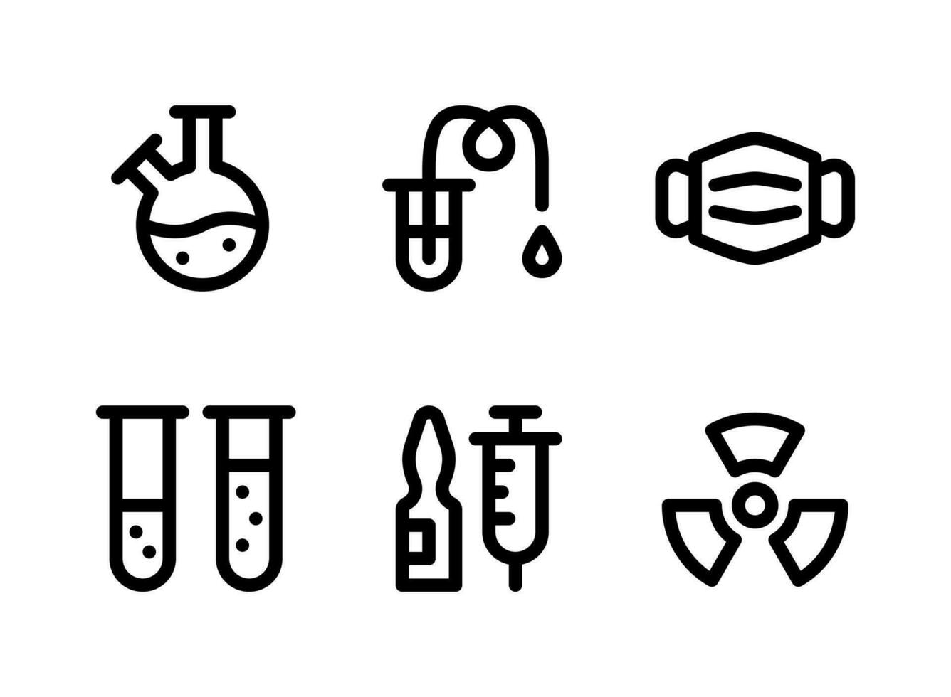 Simple Set of Laboratory Related Vector Line Icons. Contains Icons as Flask Tube, Chemical, Medical Mask, Vaccine and more.