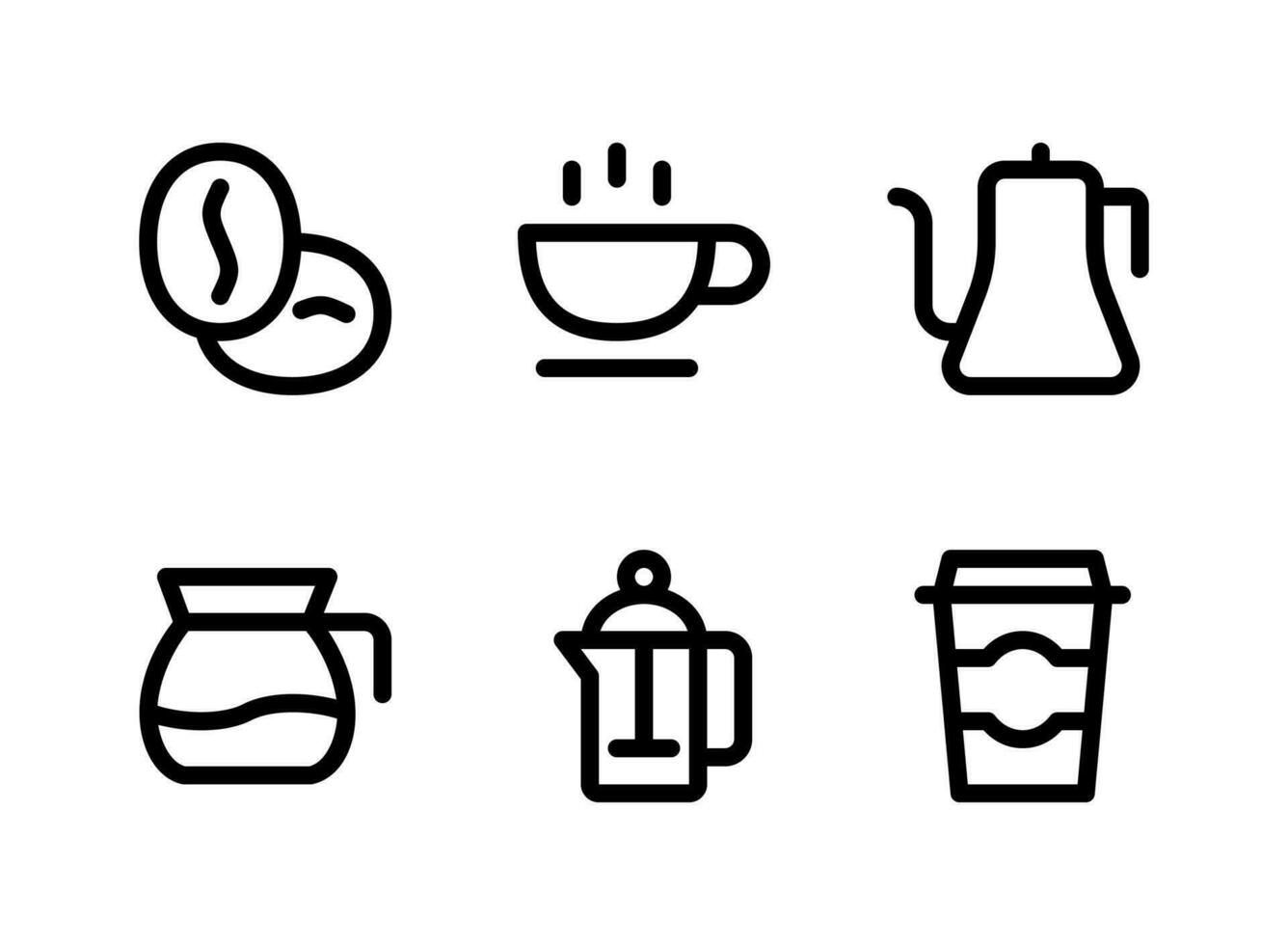 simple conjunto de iconos de línea de vectores relacionados con la cafetería. contiene iconos como granos de café, tetera, jarra, taza y más.