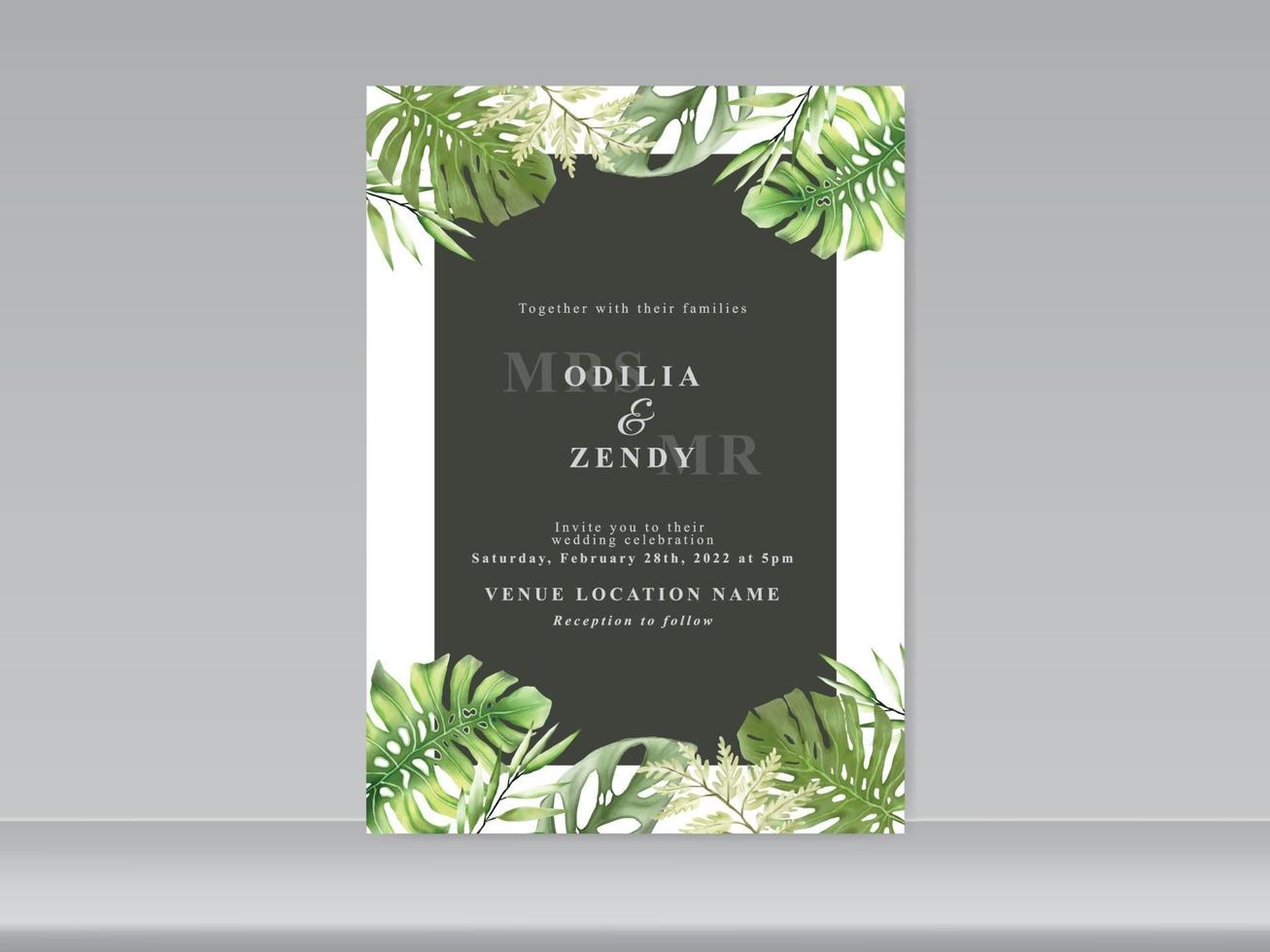 Wedding invitation cards with greenery floral design vector