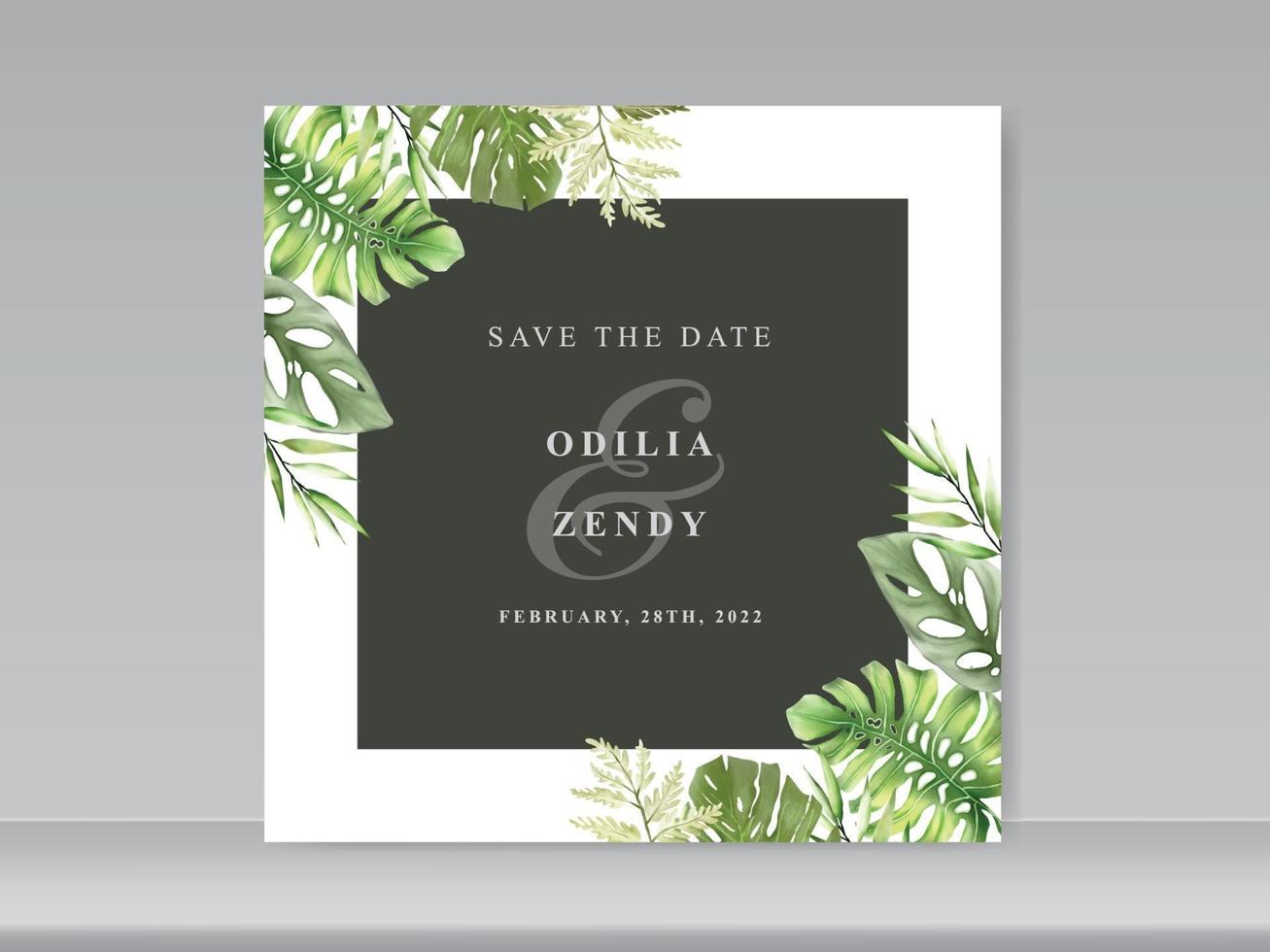 Wedding invitation cards with greenery floral design vector