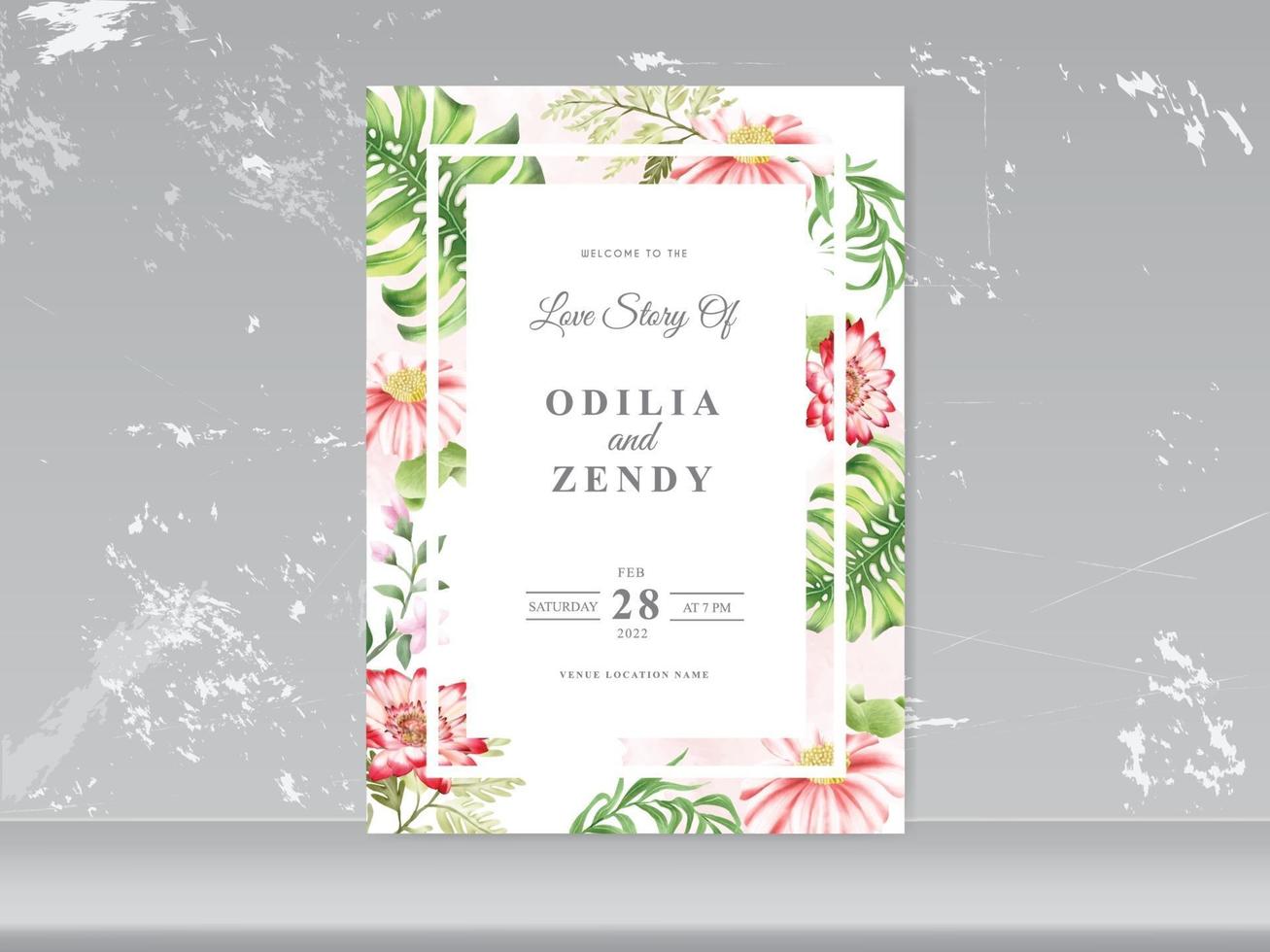 Wedding invitation cards with greenery floral design vector