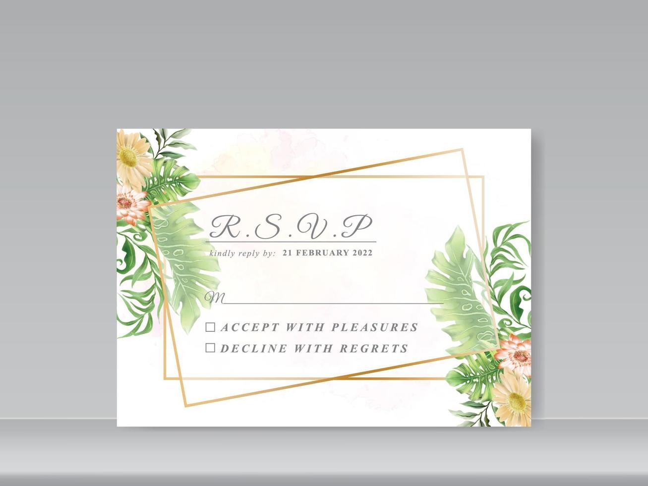 Wedding invitation cards with greenery floral design vector