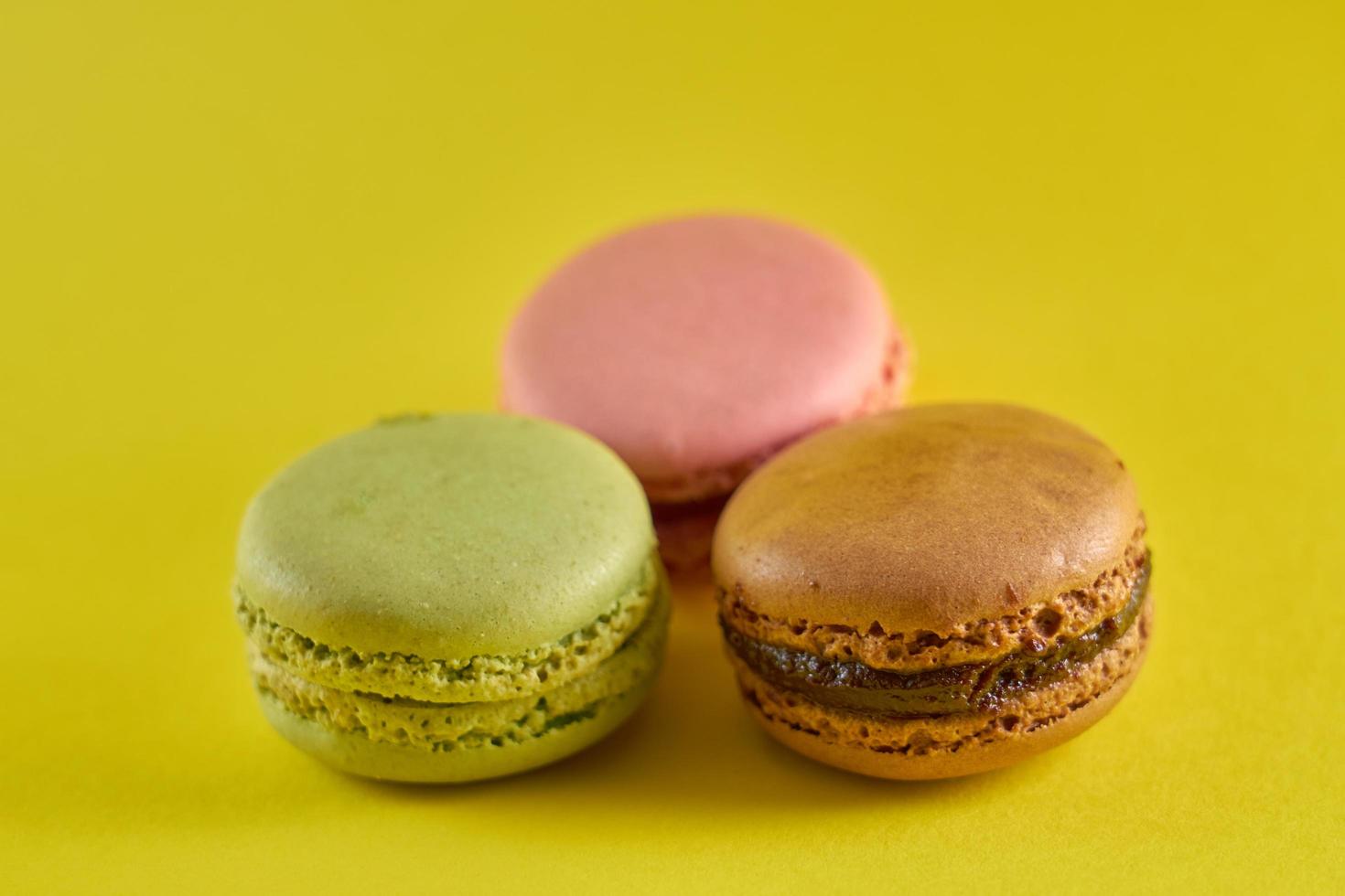 Three colorful macaroons photo
