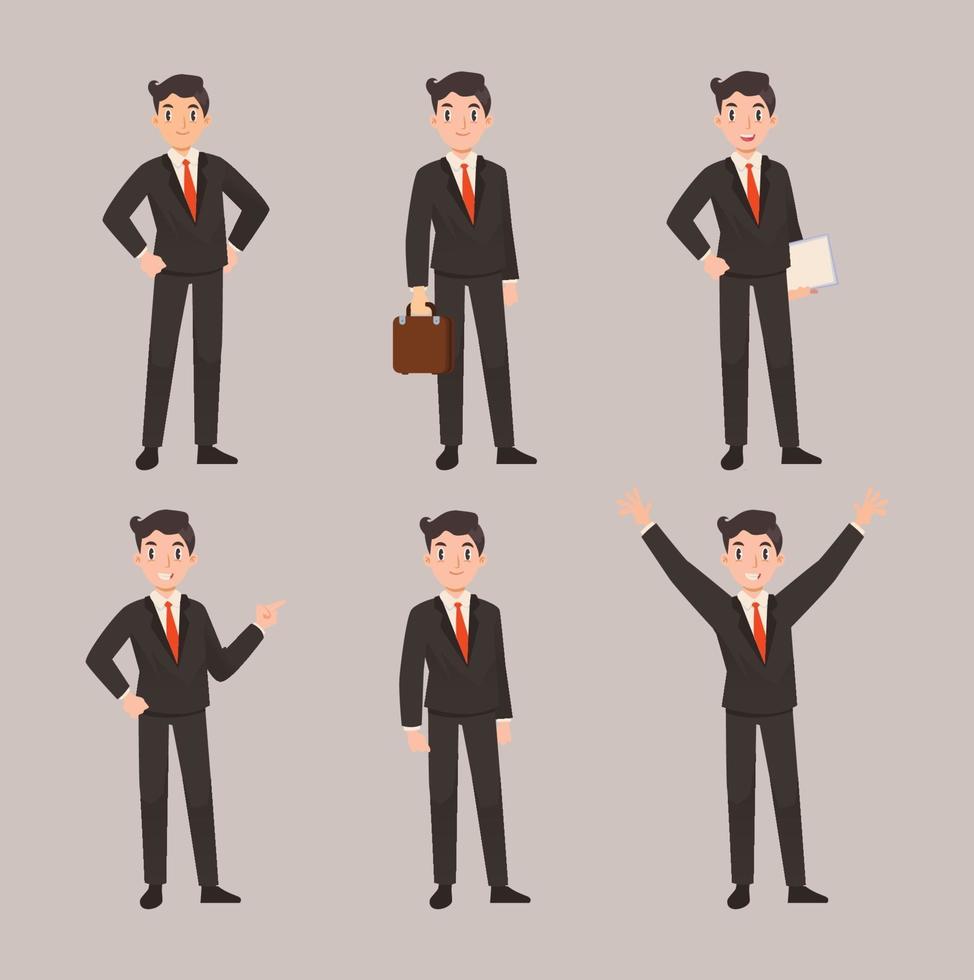 conjunto de ilustración plana de pose de personaje de hombre de negocios vector