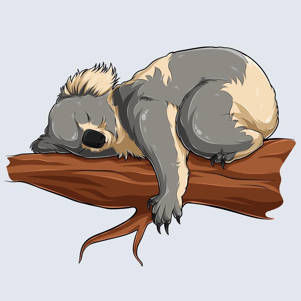 Cute sleeping koala in a tree branch illustrated with shadows and lights vector