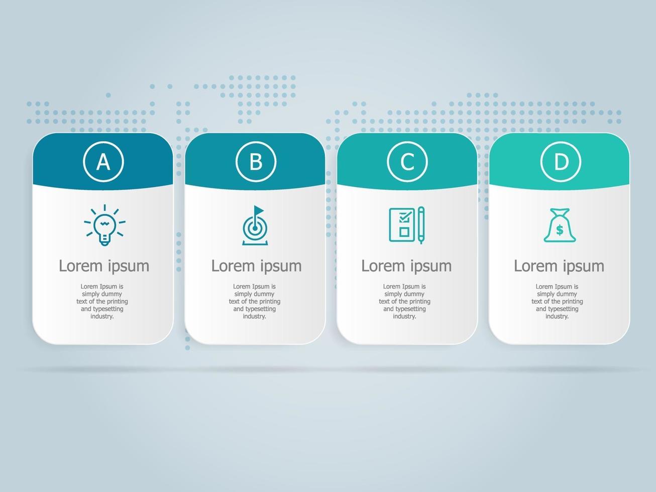 Diseño de plantilla de infografías de negocios horizontal con iconos, 4 pasos vector