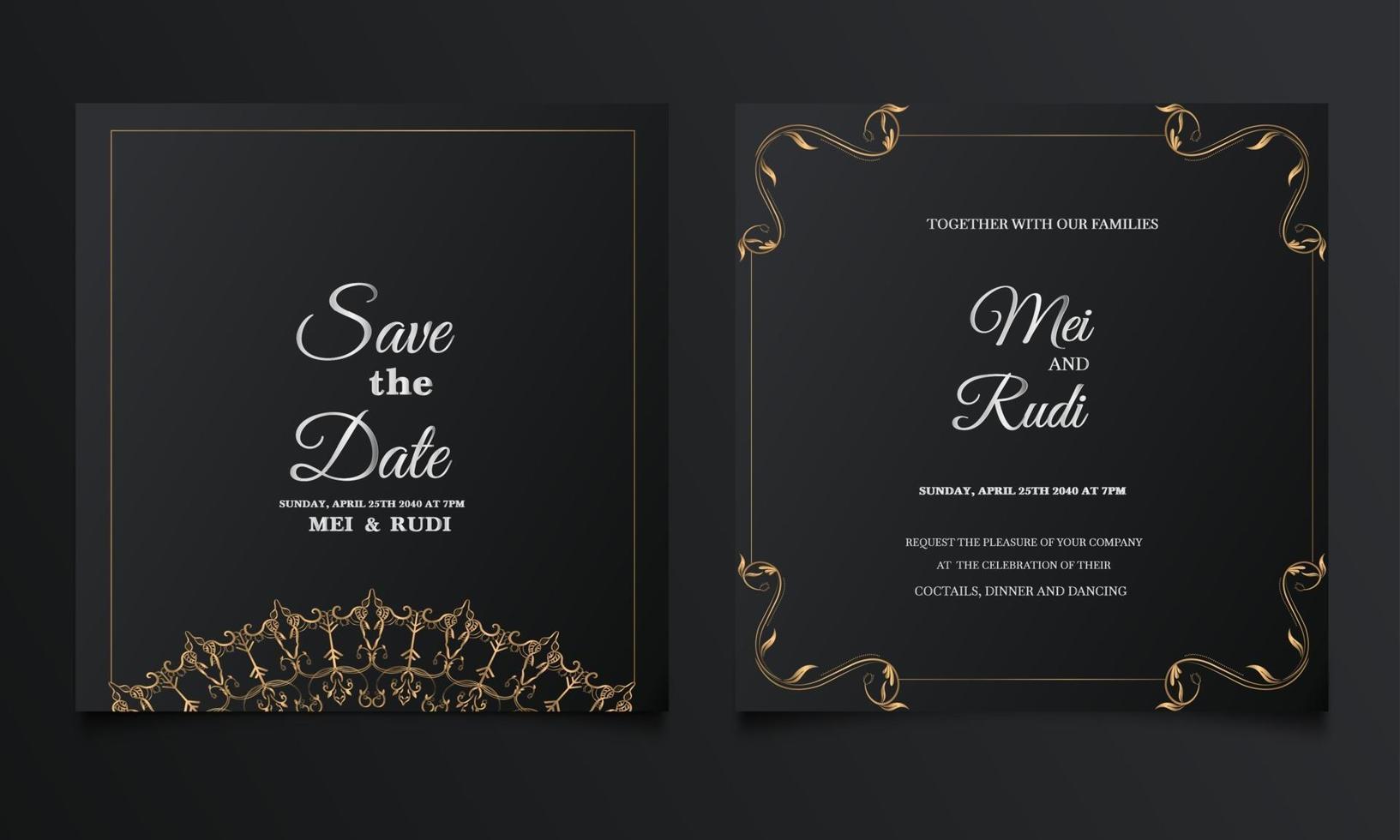 luxury save the date wedding invitation card set vector