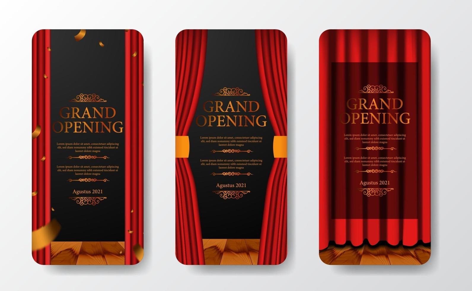 Luxury elegant grand opening  social media stories template set vector