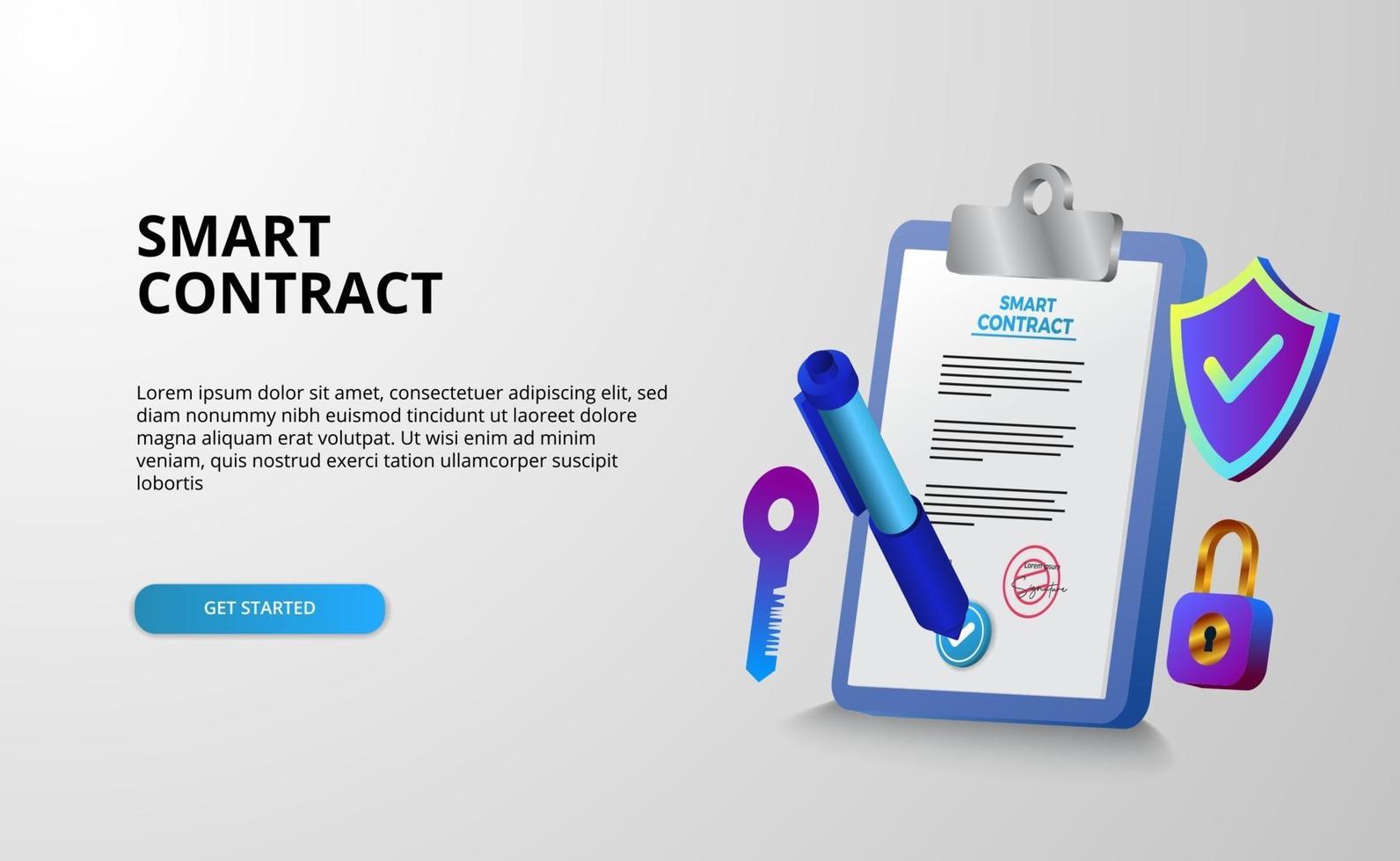 Smart digital contract landing page vector