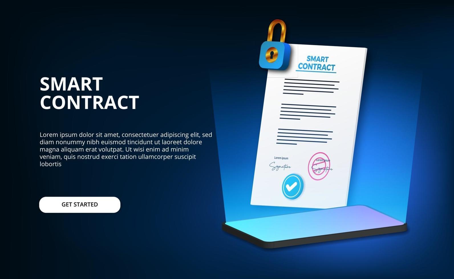3d document file paper smart contract landing page vector
