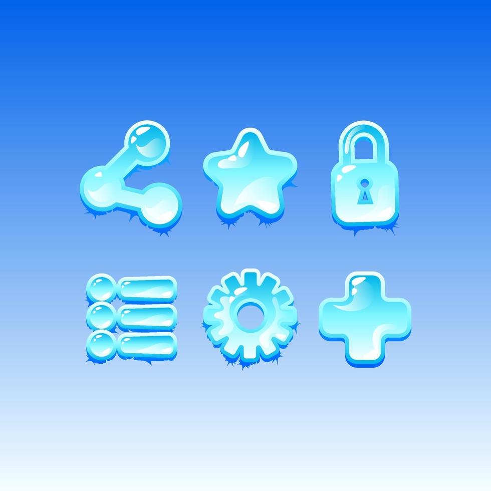 set of game ui freeze ice icon signs for gui asset elements vector illustration