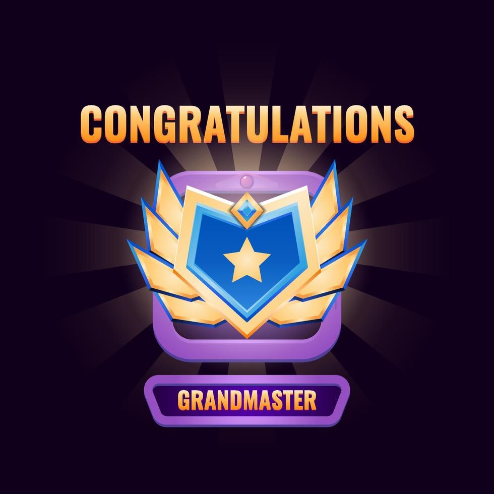 ranked up interface with golden diamond badge with wings for gui asset elements vector illustration