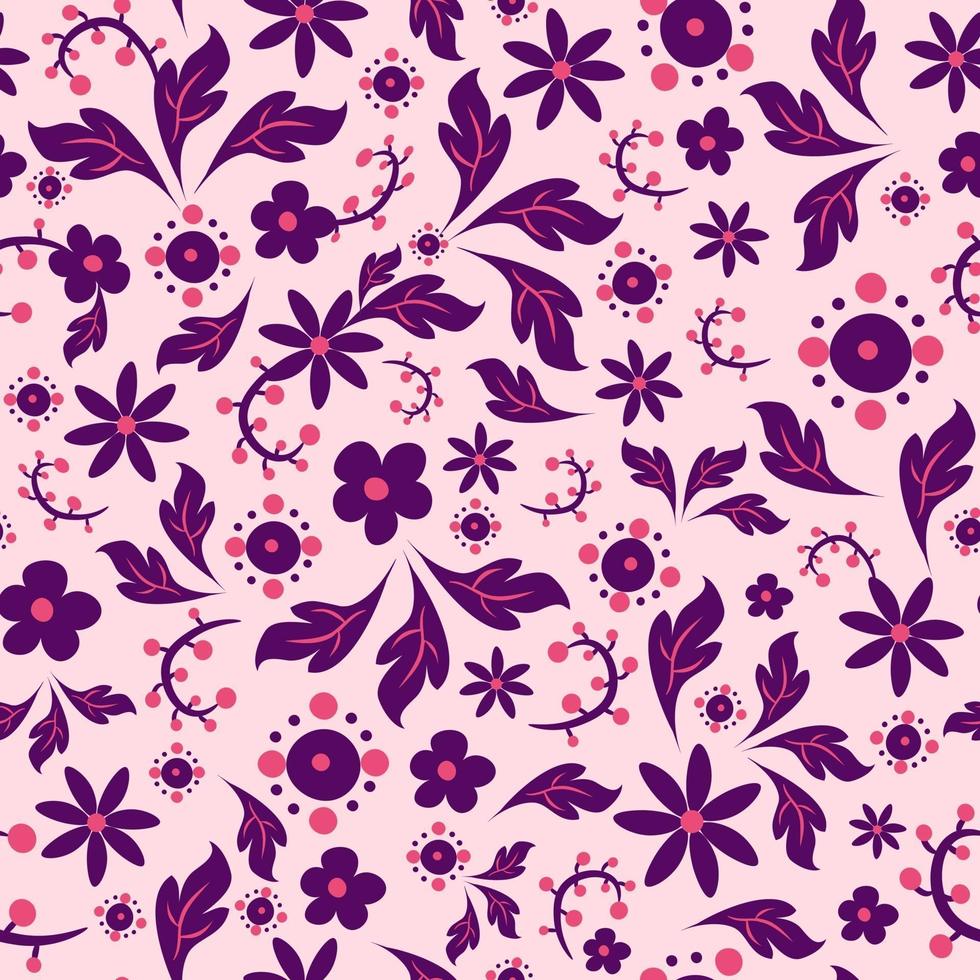 Pink and purple seamless pattern inspired by balkan folk motifs. Repetitive background with polish and hungarian ethnic elements. vector