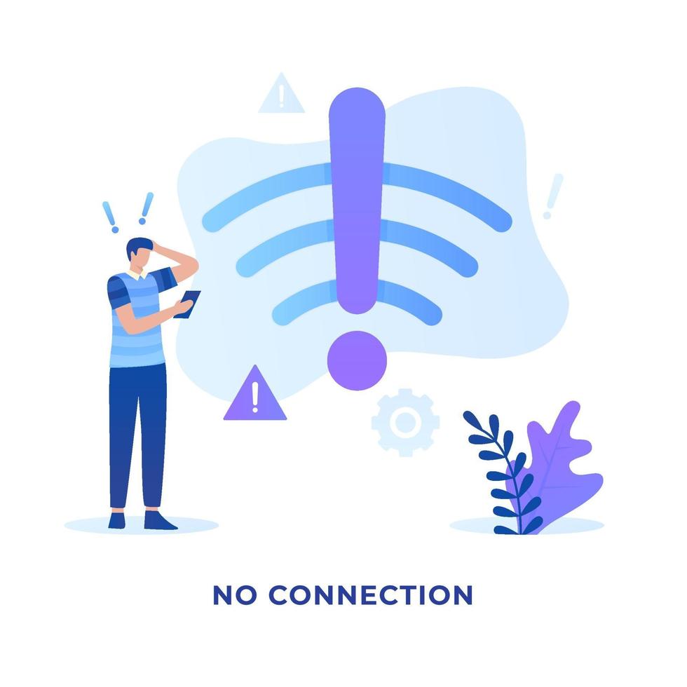 Ilustración plana concepto wifi de señal no conectada vector
