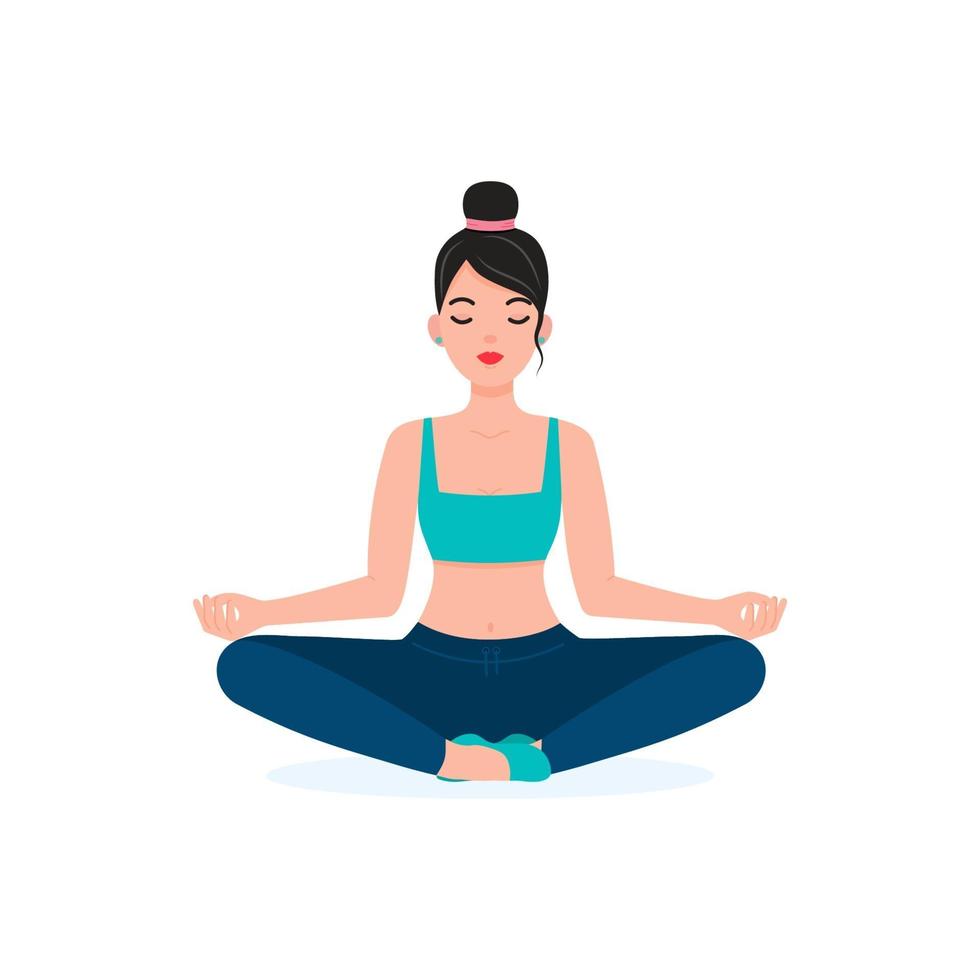 mujer joven, hacer, yoga, meditar, vector, ilustración vector