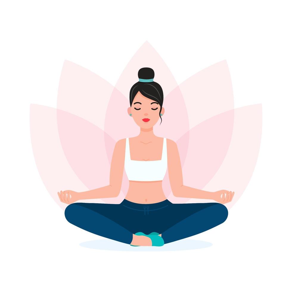 Young Woman Doing Yoga, Meditating Vector Illustration