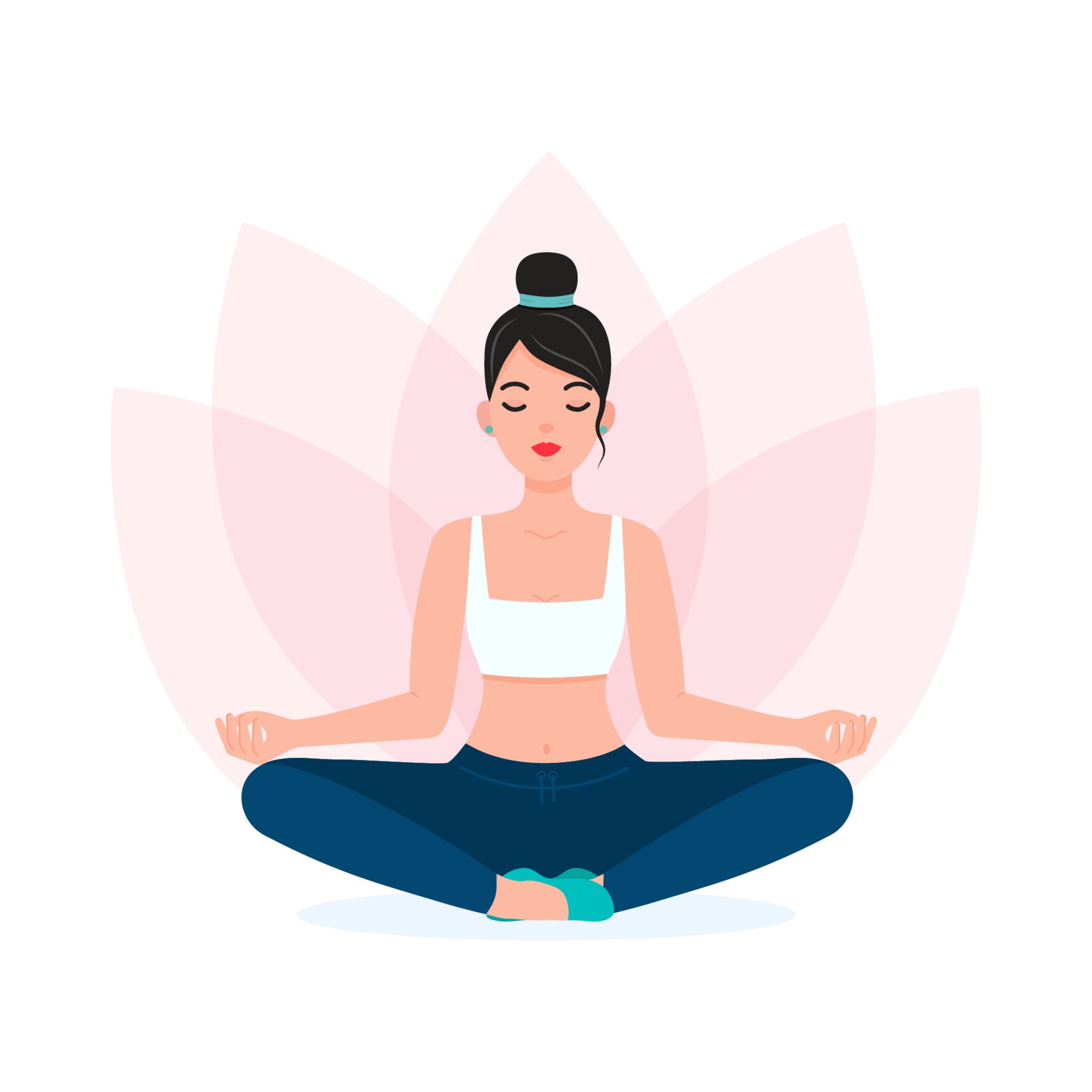 illustration of a girl doing yoga and meditation.