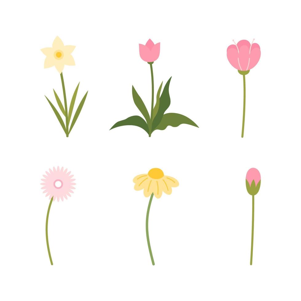 Set of Spring Flowers Flat Vectors