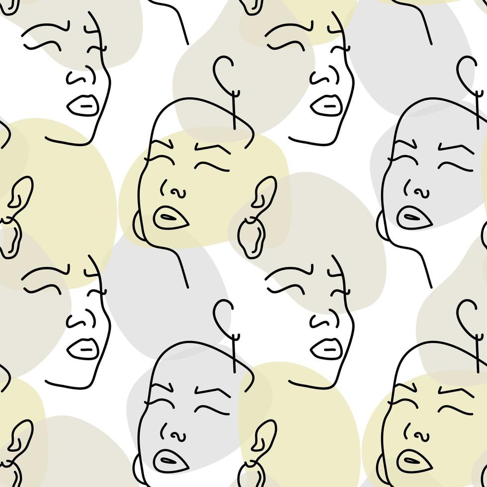 Seamless pattern with female portraits with earrings. Line drawing. vector