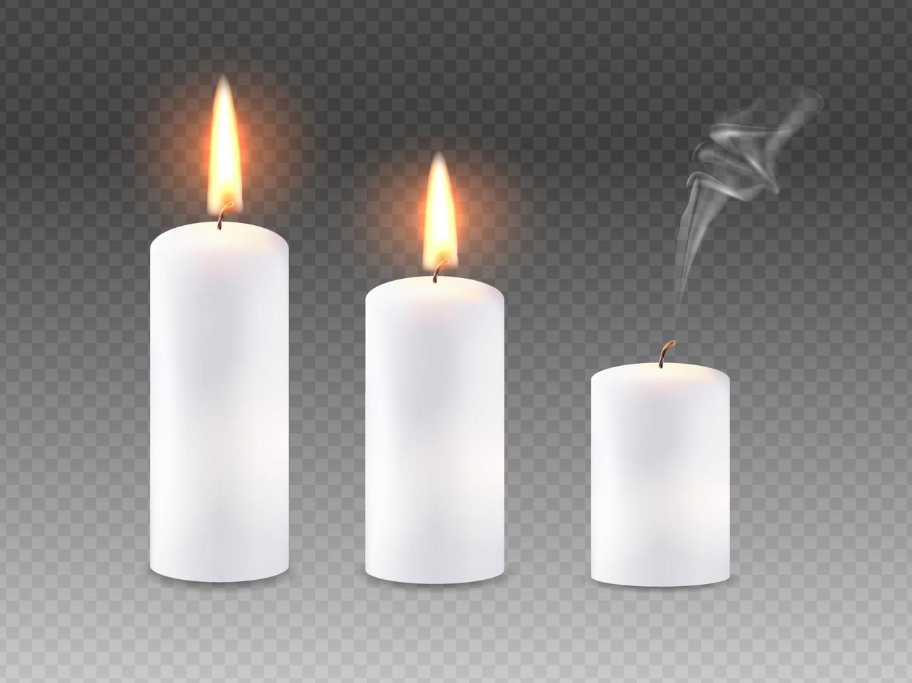 Burning candles set. Vector 3D realistic.