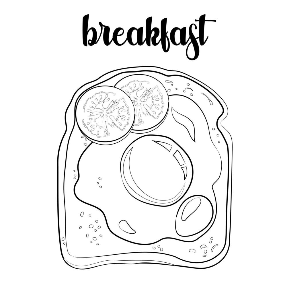 Outline of a toast with egg, olive and tomatoes vector