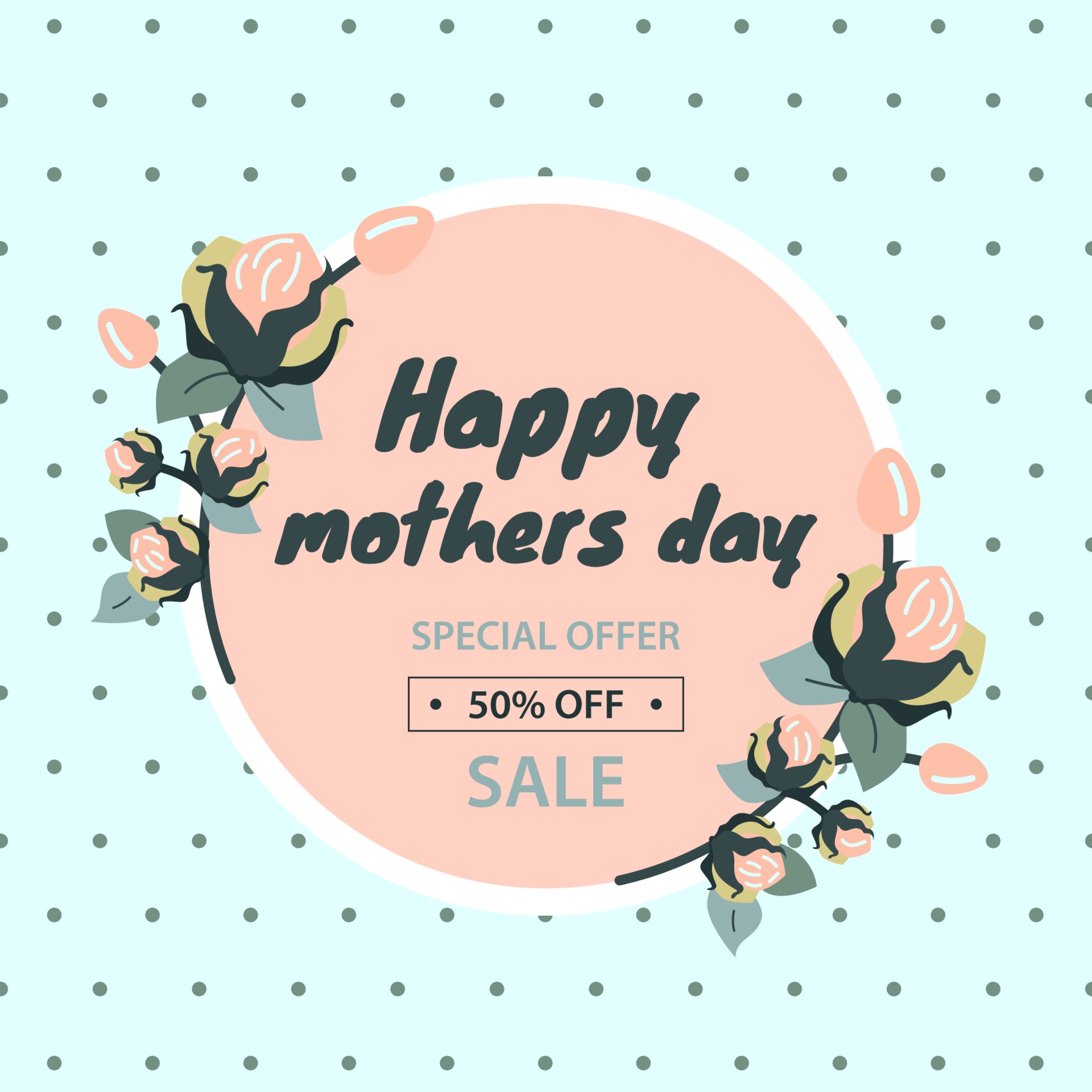 Mother's day sale. Discounts in the store for goods, 50 percent