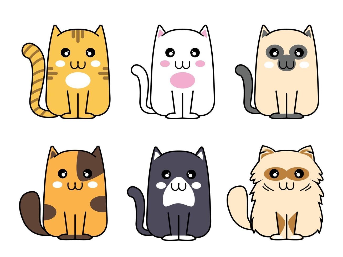 colección de lindos gatos esponjosos vector