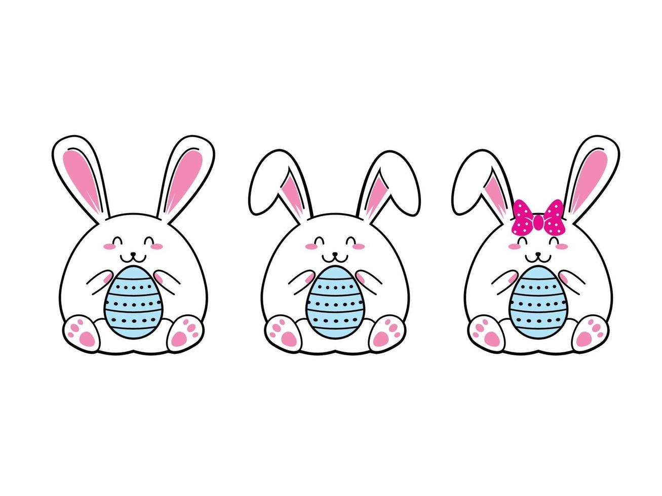 Set of cute Easter Bunny with Egg vector