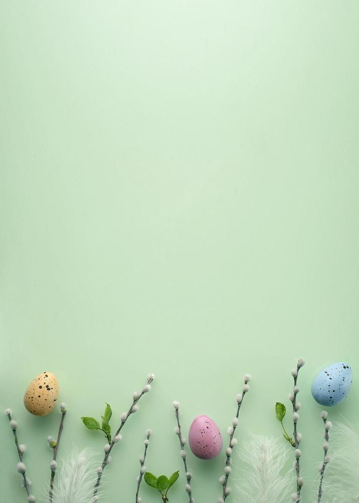 Delicate Easter background with pussy-willow twigs. Orthodox Easter. Willow Sunday photo