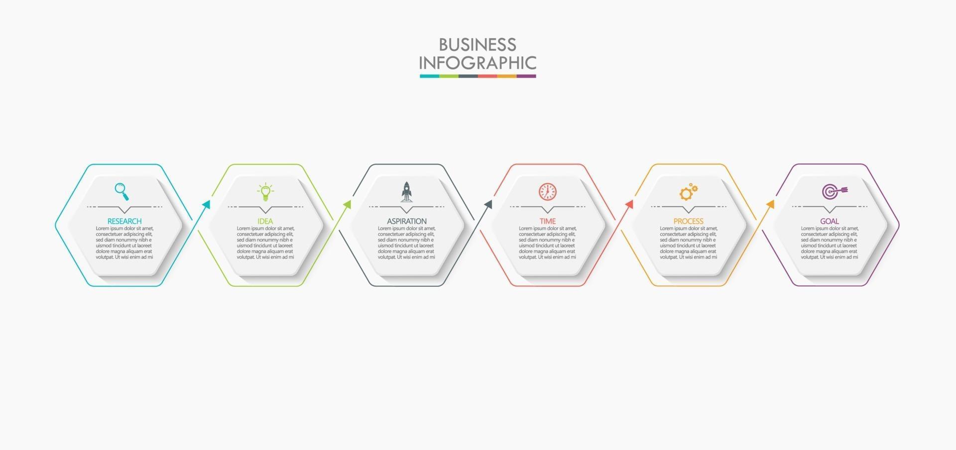 Plantilla de diseño de línea delgada infográfica con 6 opciones. vector