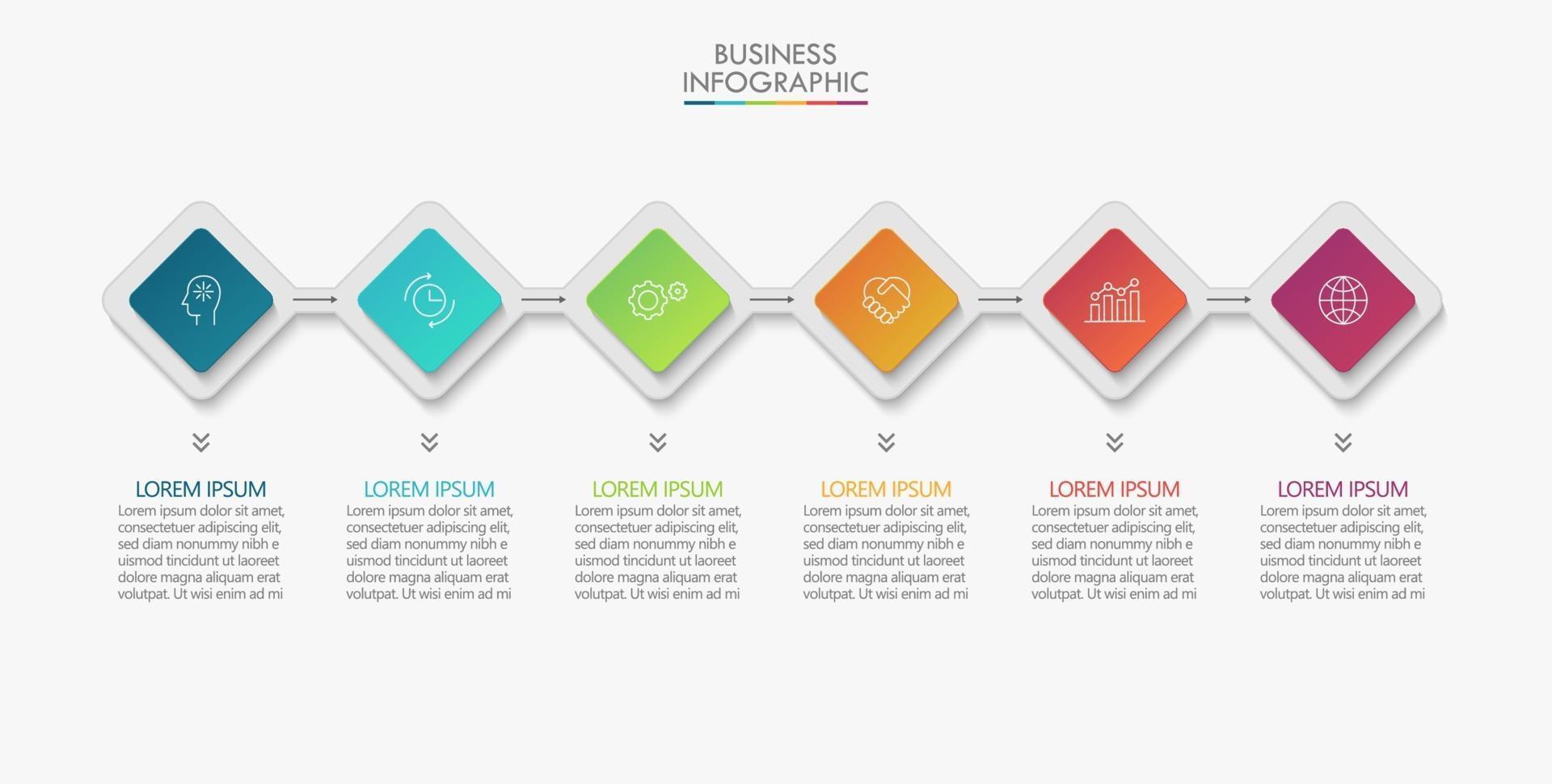 Plantilla de infografía empresarial moderna de forma cuadrada con 6 opciones vector