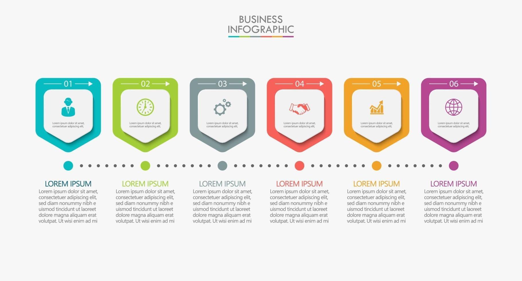 Plantilla de conexión de infografía moderna con 6 opciones. vector