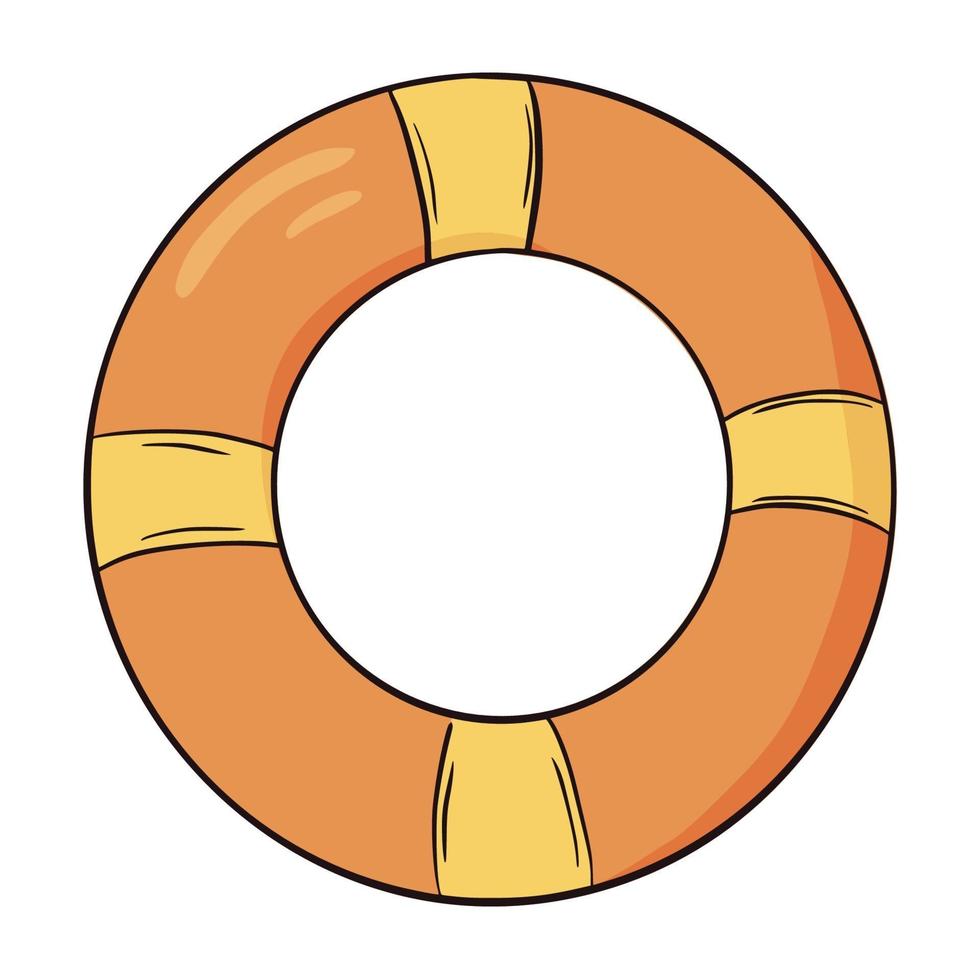 Dibujado a mano icono de anillo de natación amarillo y naranja. Ilustración de vector de estilo plano de círculos de natación aislado sobre fondo blanco. Equipo de natación inflable para una fiesta de verano. colorida ilustración de anillo de natación.