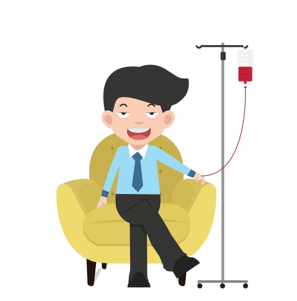 Patient businessman with intravenous saline solution vector