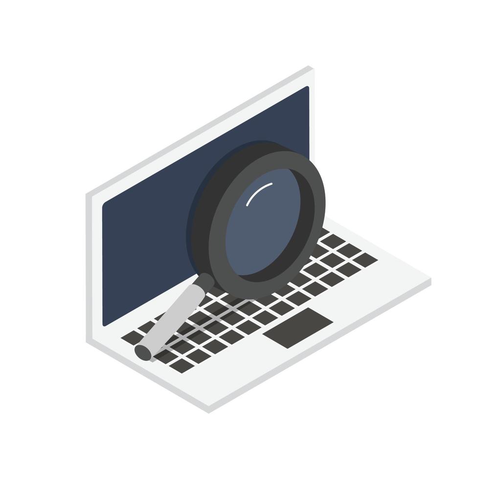 laptop computer search with Magnifying glass vector