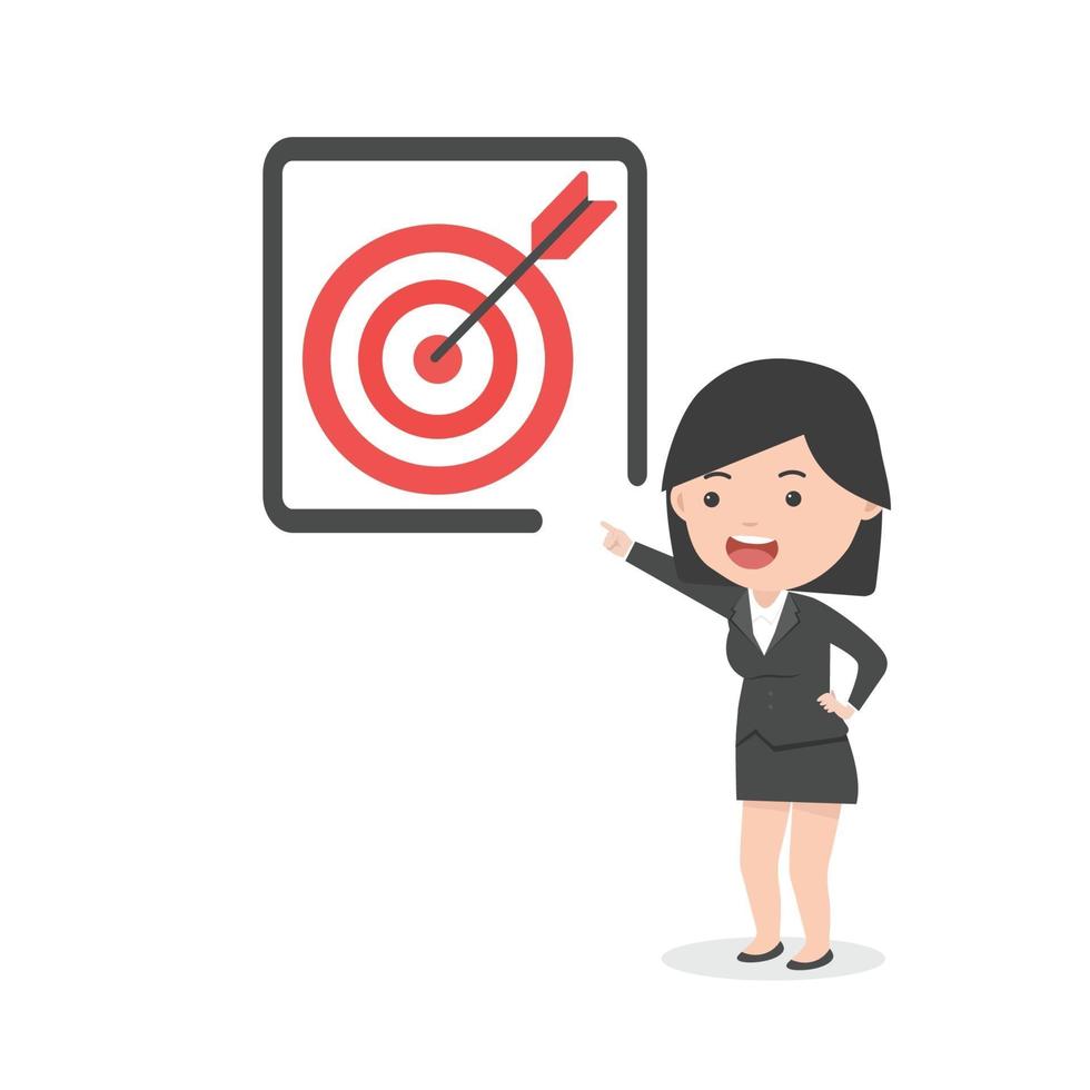 businesswoman pointing to target red concept vector